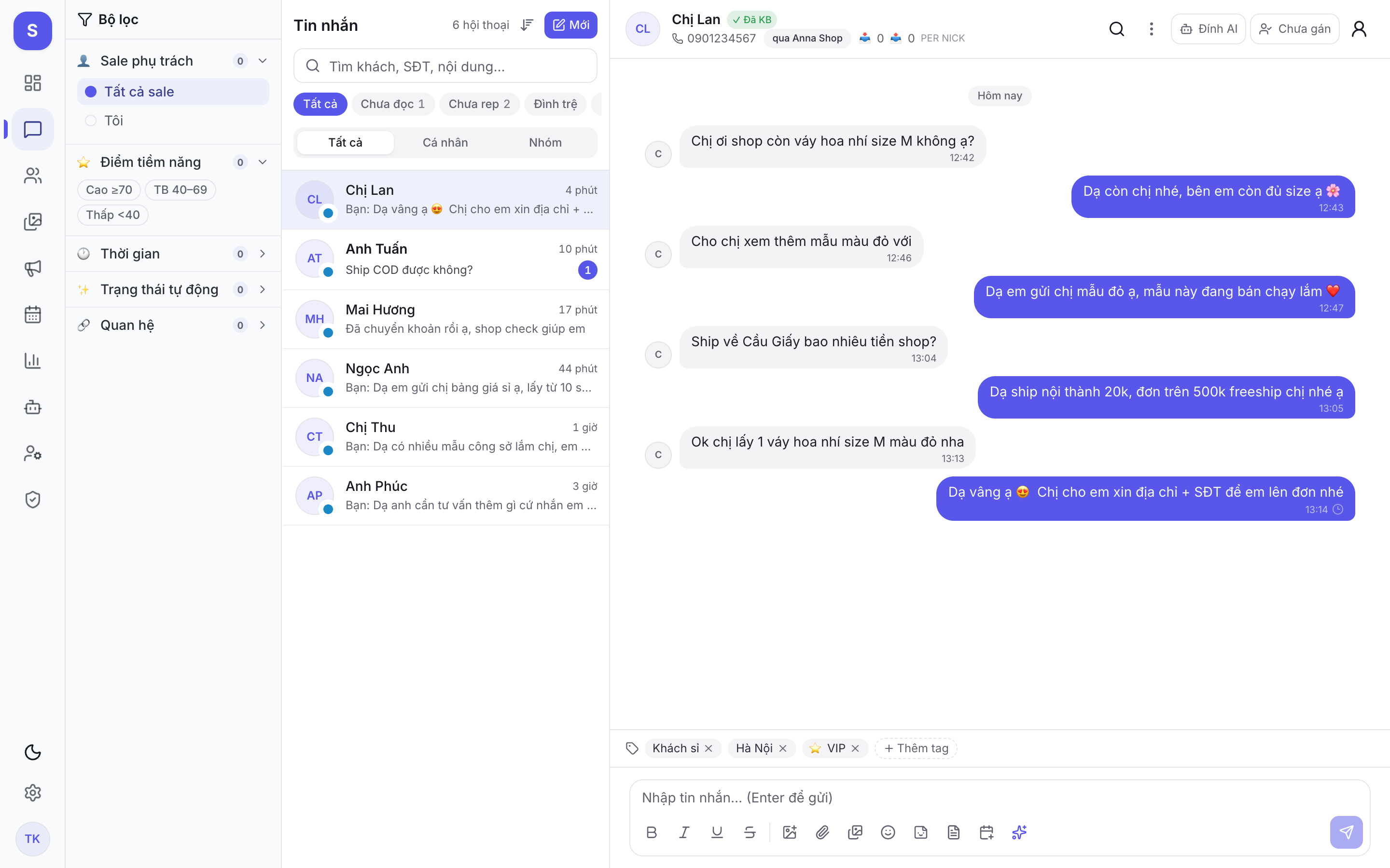 Giao diện hộp thư đa nick real-time của Hanova